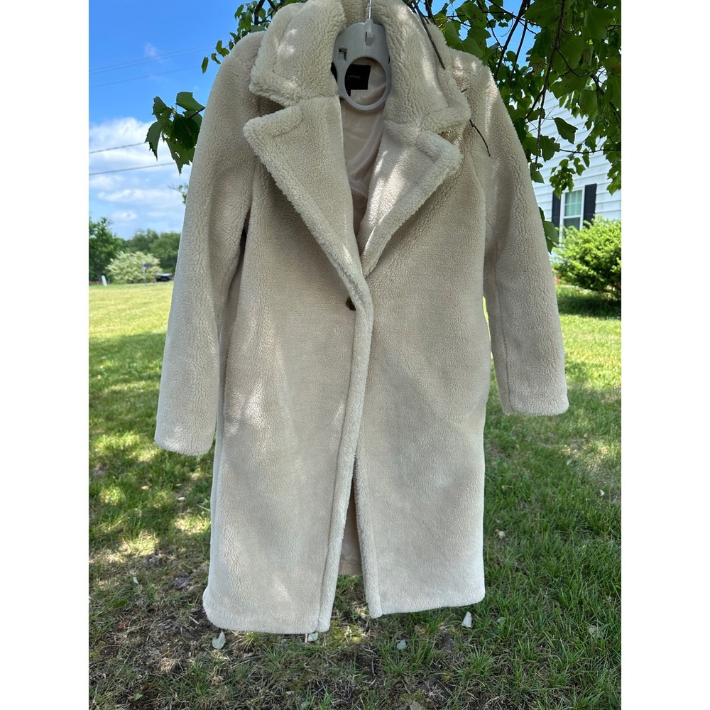 Banana Republic Women's Long Vintage Teddy Fur Coat Transition Cream XS 713950